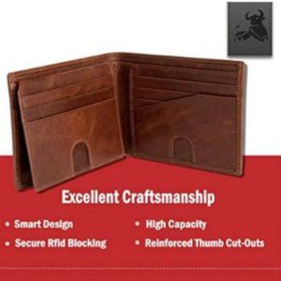New Mens RFID Blocking Bifold Wallet Soft Genuine Leather Brown Western​ - Picture 5 of 7